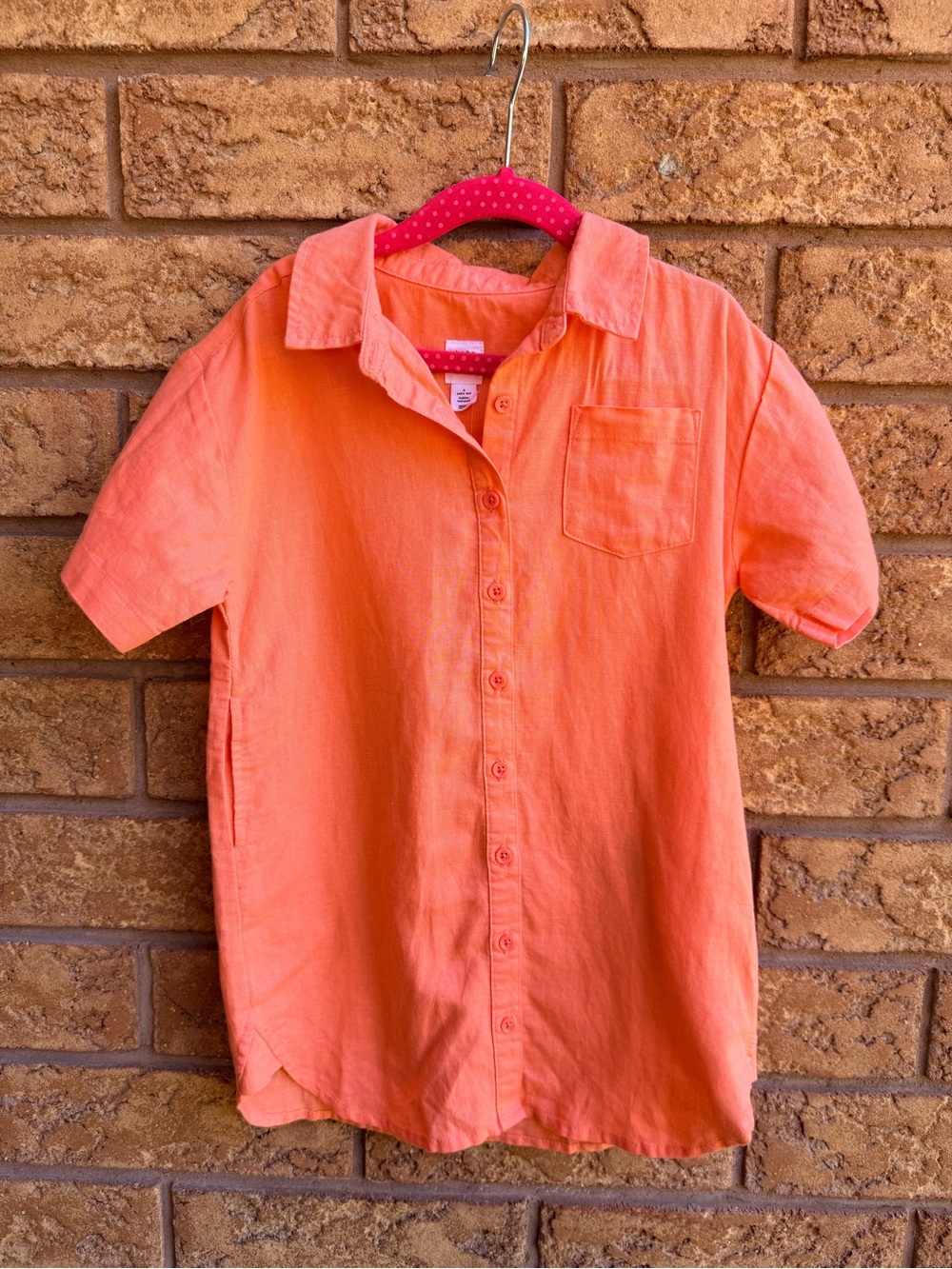 Gap Linen Blend Soft Orange Button Down Shirt Dress